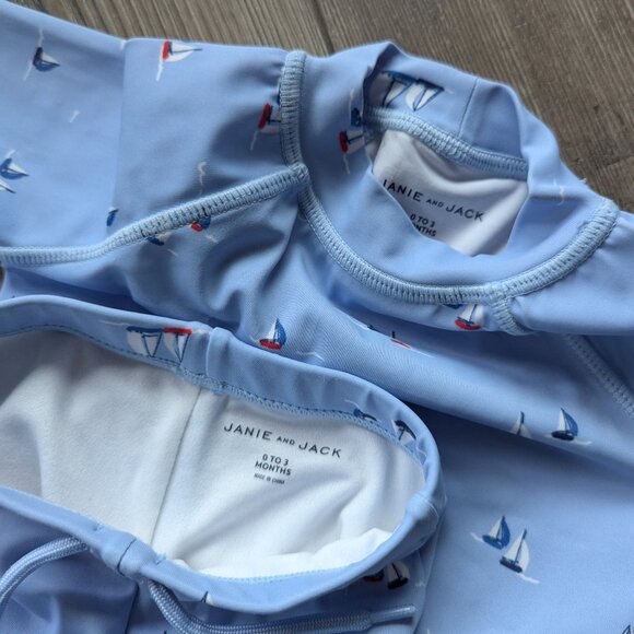 Janie and Jack Baby Recycled Sailboat Rash Guard Swimsuit 0-3m - Picture 7 of 8